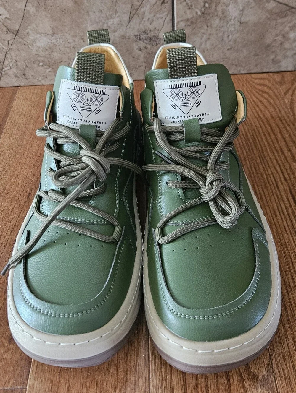 Green Leather Casual Sneakers